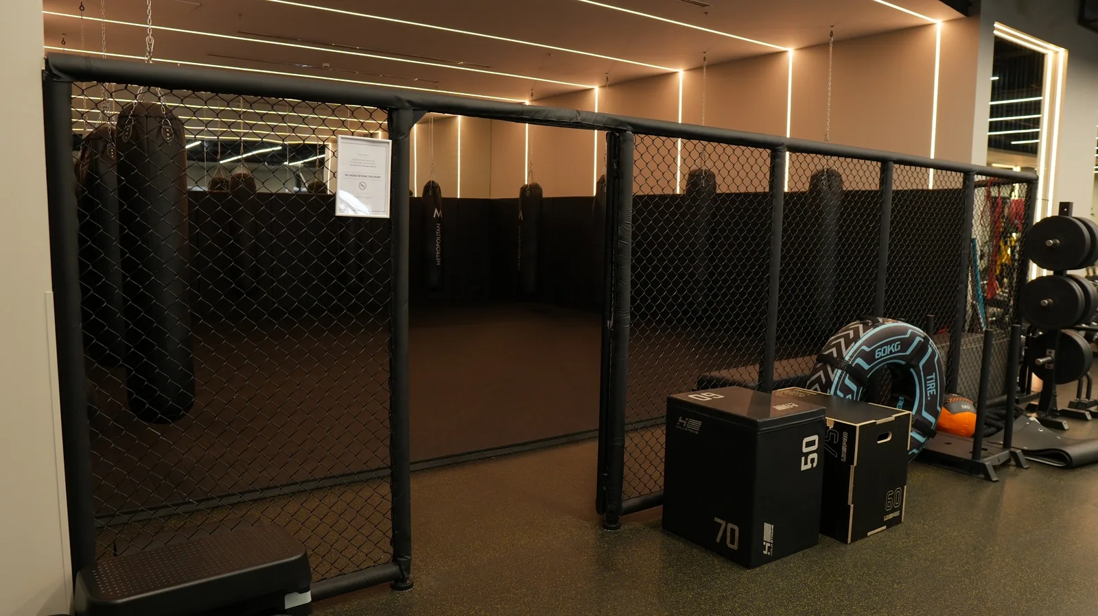 The boxing area beside functional training equipment