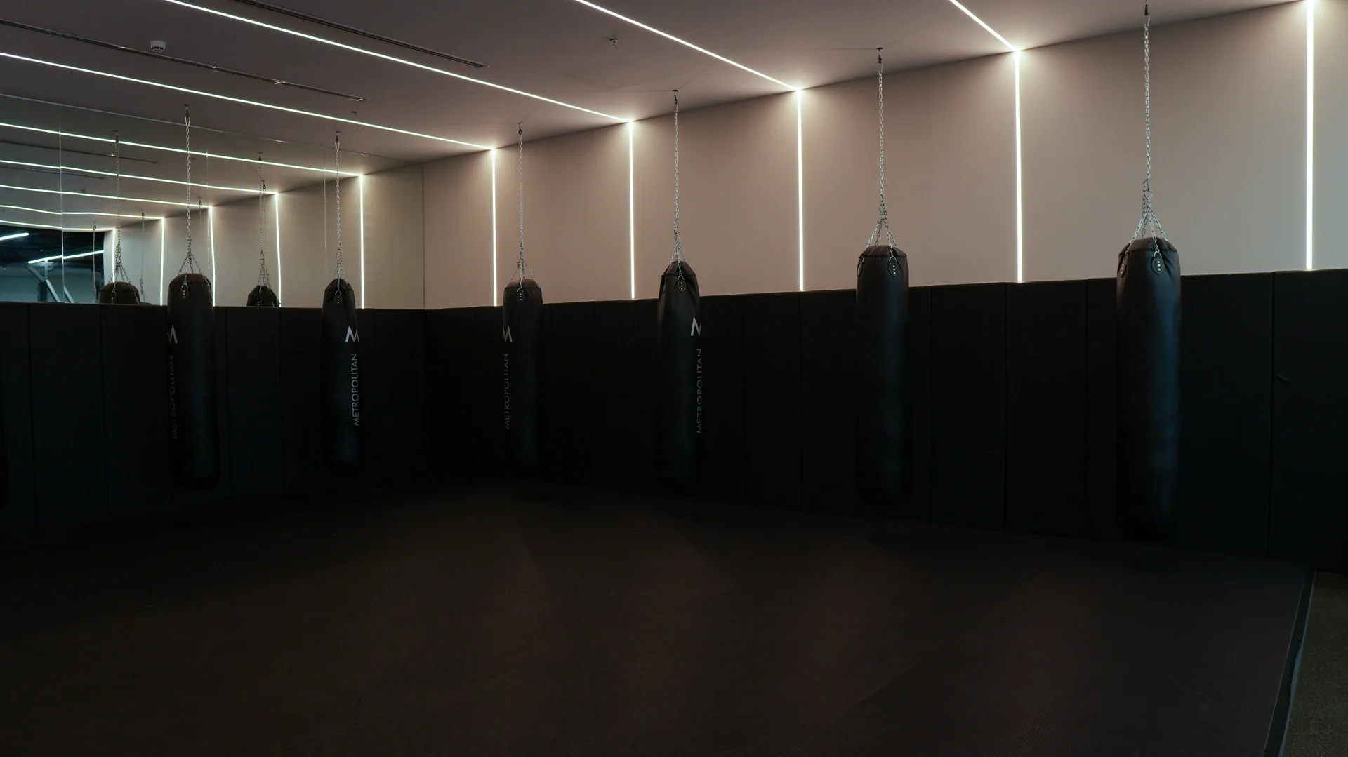 The boxing space with hanging heavy bags