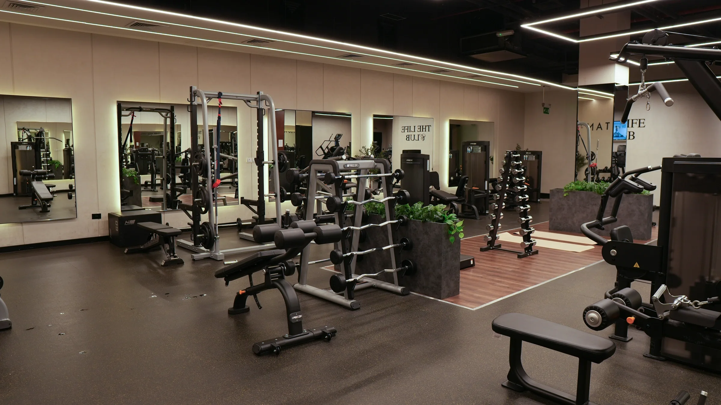 Strength equipment and planted islands on the women-only floor